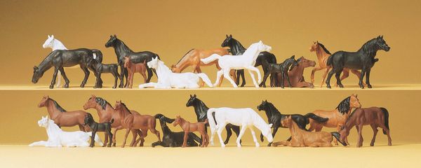 Preiser 14407 HO Scale Animals -- Horses pkg(26)