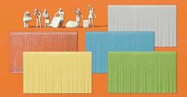 Preiser 16360 HO Scale 6 Unpainted Figures and 16 Window Curtains -- Curtains: 8 Orange and 2 Each White, Blue, Yellow, Green