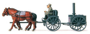 Preiser 16507 HO Scale Former German Army WWII - Horse-Drawn Transport (Plastic Kit) -- Unpainted Field Kitchen w/2-Horse Hitch & Driver