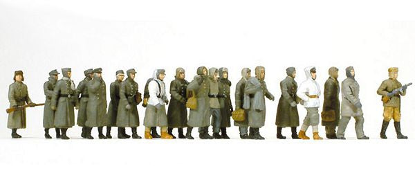 Preiser 16578 HO Scale Military - Soviet Union WWI - Unpainted Figure Sets -- 2 Guards Escorting 17 German Prisoners