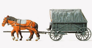 Preiser 16588 HO Scale Former German Army WWII Horse-Drawn Transport (Plastic Kit) -- Replacement Type w/2 Figures & 2 Horses, Unpainted