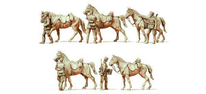 Preiser 16607 HO Scale Former German Army WWII Unpainted Figures -- Standing Cavalrymen w/Horses 1939-45 (5 Men, 5 Horses)