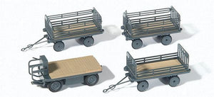 Preiser 17126 HO Scale Electric Baggage Truck (Nonoperating) with 3 Trailers - Kit -- German Federal Railways DB (Era III, gray)