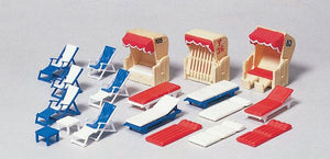 Preiser 17308 HO Scale Accessories -- Beach Chairs, Lounges & Huts pkg(18)