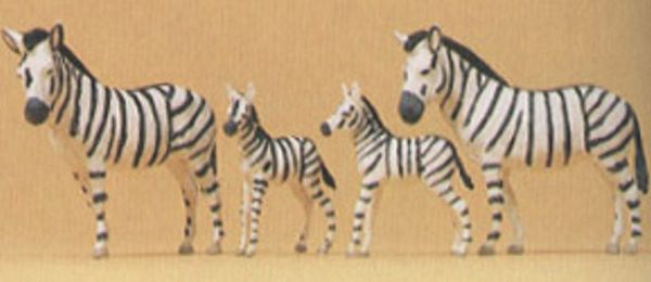 Preiser 20387 HO Scale Animals -- Zebras: 2 Adults & 2 Foals