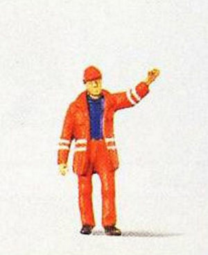 Preiser 28009 HO Scale Individual Figure - Railway Personel -- Modern Switchman w/Safety Uniform - Raised Arm