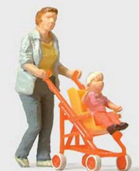 Preiser 28079 HO Scale Individual Figures Pedestrians -- Woman Pushing Child in Stroller