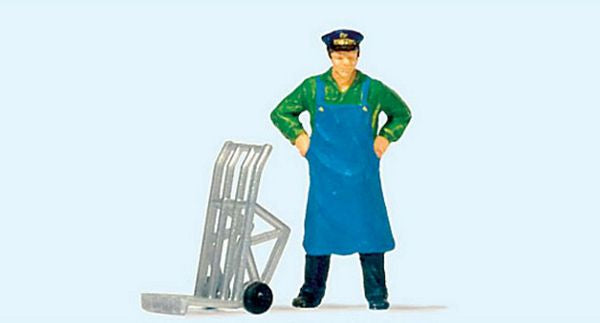 Preiser 28125 HO Scale Railroad Personnel -- Standing Porter w/Luggage Cart