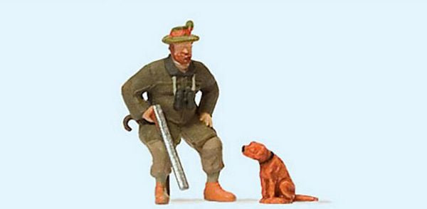 Preiser 28129 HO Scale Individual Figure -- Seated Hunter w/Dog