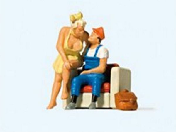 Preiser 28182 HO Scale Home From a Busy Workday -- 2 Figures & Chair