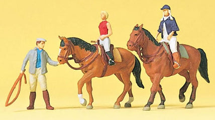 Preiser 10502 HO Riders Mounted on Horses (2ea) & Trainer