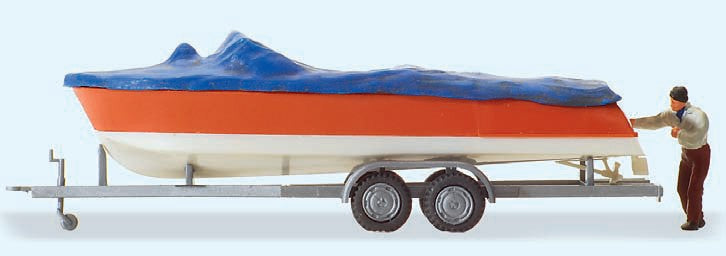 Preiser 33255 HO Motorboat on Trailer & Male Figure