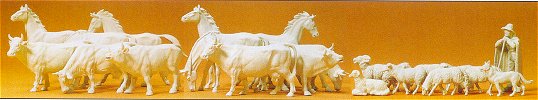 Preiser 72511 1/72 Unpainted Horses, Cows, Sheep (22) (Kit)