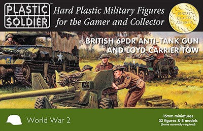 Plastic Soldier Co 1533 15mm WWII British 6-Pdr Anti-Tank Gun & Lloyd Carrier Tow (4ea) & Crew (32)