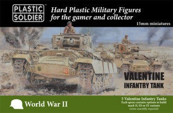 Plastic Soldier Co 1557 15mm WWII Valentine Infantry Tank (5) & Crew (2)