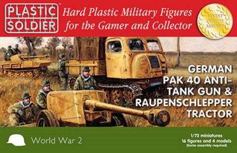 Plastic Soldier Co 7234 1/72 WWII German Pak40 Anti-Tank Gun & Raupenschlepper Tractor (2ea) & Crew (16)