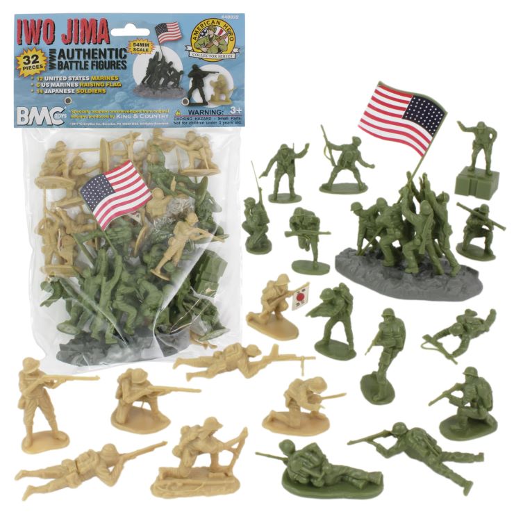 Playsets 40032 54mm Iwo Jima US Marines & Japanese Figure Playset (Olive/Tan) (32pcs) (Bagged) (BMC Toys)