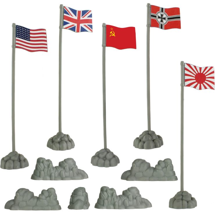 Playsets 67083 54mm WWII Allies & Axis Flags w/Rock-Type Bases (5) & Rock Formations (5) (Bagged) (BMC Toys)