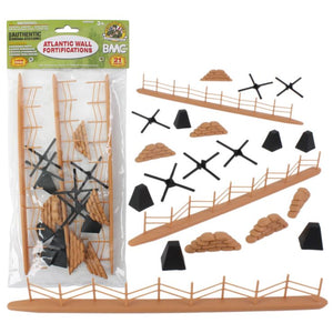 Playsets 99999 54mm WWII Atlantic Wall Fortifications: Fences, Hedgehogs, Sandbags, etc. (21pcs) (Bagged) (BMC Toys)