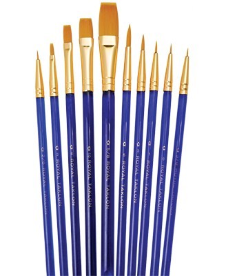 Royal & Langnickel 5020 Assorted Acrylic Gold Taklon Brushes 10pc Value Pack