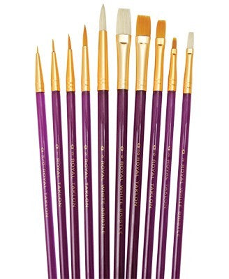 Royal & Langnickel 5027 Assorted All Media Gold Taklon/Bristle Brushes 10pc Value Pack