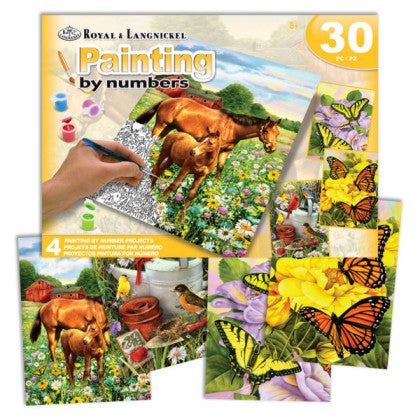 Royal & Langnickel 8096 Outdoor Life (Horses, Birds, Butterflies) Paint by Number 24pc Activity Set (4 Projects) Age 8+ (8"x10")