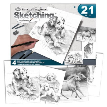 Royal & Langnickel 8102 Pets (Dogs & Horses) Sketching Made Easy 21pc Activity Set (4 Projects) Age 8+ (8"x10")