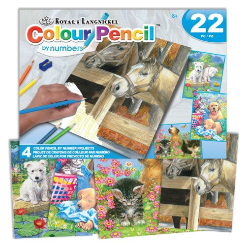 Royal & Langnickel 94436 Animals (Horses, Dogs, Cats) Pencil by Number 22pc Activity Set (4 Projects) Age 8+ (8"x10")
