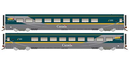 Rapido Trains 108047 HO Scale LRC Business Class Car - Ready to Run - Super Continental Line(TM) -- VIA Rail Canada 3464 (Green Scheme, gray, green, yellow)