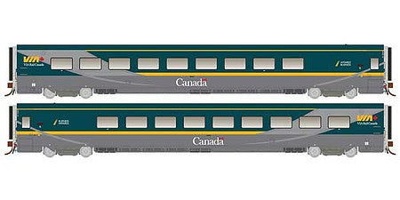 Rapido Trains 108049 HO Scale LRC Business Class Car - Ready to Run - Super Continental Line(TM) -- VIA Rail Canada 3475 (Green Scheme, gray, green, yellow)