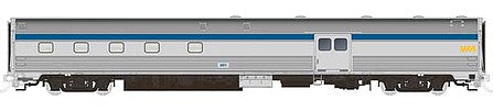 Rapido Trains 114013 HO Scale Budd Baggage-Dorm - Ready to Run -- VIA Rail Canada 607 (Original Scheme, stainless, blue, yellow)