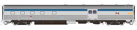 Rapido Trains 114019 HO Scale Budd Baggage-Dorm - Ready to Run -- VIA Rail Canada 8615 (Canada Scheme, stainless, blue, yellow, Canadian Flag)