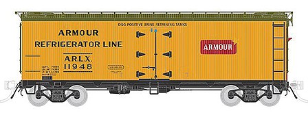 Rapido Trains 121051 HO Scale General American 37' Wood Meat Reefer 4-Pack - Ready to Run -- Armour 11869, 11890, 11933, 11947 (1939 As-Delivered, yellow, Boxcar Red)