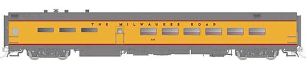 Rapido Trains 124032 HO Scale Pullman-Standard Lightweight Diner - Ready to Run -- Milwaukee Road 122 (Armour Yellow, gray, red)