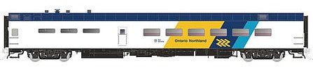 Rapido Trains 124050 HO Scale Pullman-Standard Lightweight Diner - Ready to Run -- Ontario Northland 1409 (white, black, blue, yellow, Chevron Logo)