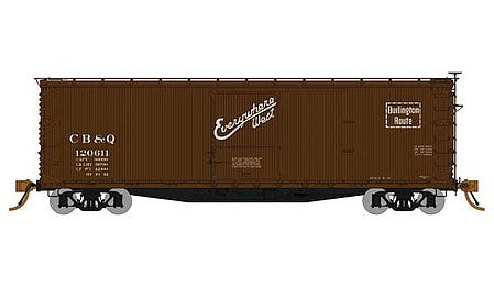 Rapido Trains 130102 HO Scale USRA 40' Double-Sheathed Wood Boxcar 4 Pack - Ready to Run -- Chicago, Burlington & Quincy (Boxcar Red, "Everywhere West" Slogan)