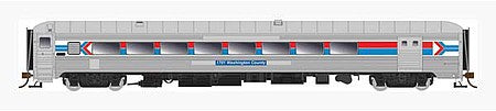 Rapido Trains 134026 HO Scale NH P-S Baggage-Parlor-Lounge - Ready to Run -- Amtrak 1703 Windham County (Phase I, stainless, red, blue, white)