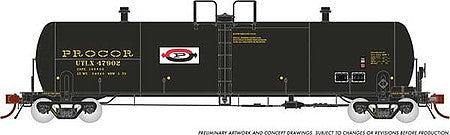 Rapido Trains 135002 HO Scale Procor GP20 20,000-Gallon Tank Car 6-Pack - Ready to Run -- Procor Ltd. UTLX et 2 (As Delivered, black, yellow, Split P Logo)