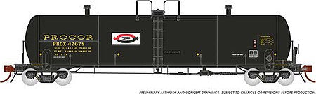 Rapido Trains 135003 HO Scale Procor GP20 20,000-Gallon Tank Car 6-Pack - Ready to Run -- Procor Ltd. PROX Set 1 (As Delivered, black, yellow, Split P Logo)