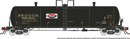 Rapido Trains 135004 HO Scale Procor GP20 20,000-Gallon Tank Car 6-Pack - Ready to Run -- Procor Ltd. PROX Set 2 (As Delivered, black, yellow, Split P Logo)