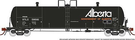 Rapido Trains 135009 HO Scale Procor GP20 20,000-Gallon Tank Car 6-Pack - Ready to Run -- Government of Alberta UTLX Set 1 (As Delivered, black, white, yellow)