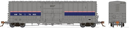 Rapido Trains 137007 HO Scale Class B-100-40 Plug-Door Boxcar 3-Pack - Ready to Run -- Amtrak 70003, 70008, 70030 (Phase IV, silver, blue, red)