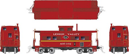 Rapido Trains 144013 HO Scale Northeastern-Style Steel Caboose - Ready to Run -- Lehigh Valley A95091 (red, yellow, Black Diamond Logo)