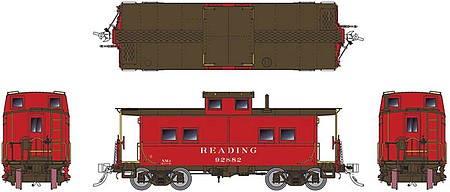 Rapido Trains 144016 HO Scale Northeastern-Style Steel Caboose - Ready to Run -- Reading 92834 (As-Delivered, red, Boxcar Red)