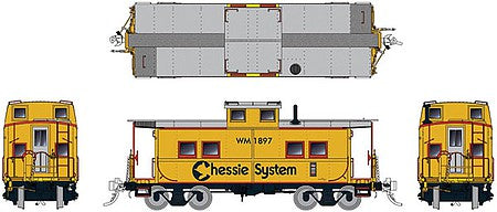 Rapido Trains 144028 HO Scale Northeastern-Style Steel Caboose - Ready to Run -- Chessie System: 1835 (yellow, silver, blue, vermillion)