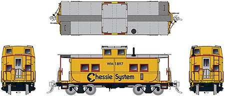 Rapido Trains 144029 HO Scale Northeastern-Style Steel Caboose - Ready to Run -- Chessie System: 1869 (yellow, silver, blue, vermillion)