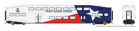 Rapido Trains 146014 HO Scale Bi-Level Commuter Coach - Ready to Run -- Trinity Rail Express Coach No Numbe (white, blue, red)
