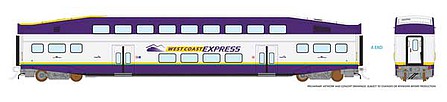 Rapido Trains 146020 HO Scale Bi-Level Commuter Coach - Ready to Run -- WCE Coach No Number (white, blue, yellow)