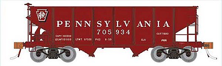 Rapido Trains 148003A HO Scale Class GLa 2-Bay Hopper - Ready to Run -- Pennsylvania Railroad (1954-1961, Tuscan, Shadow Keystone)