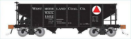 Rapido Trains 148009A HO Scale Class GLa 2-Bay Hopper - Ready to Run -- Westmoreland Coal (1930s-1940s, black, white, red)